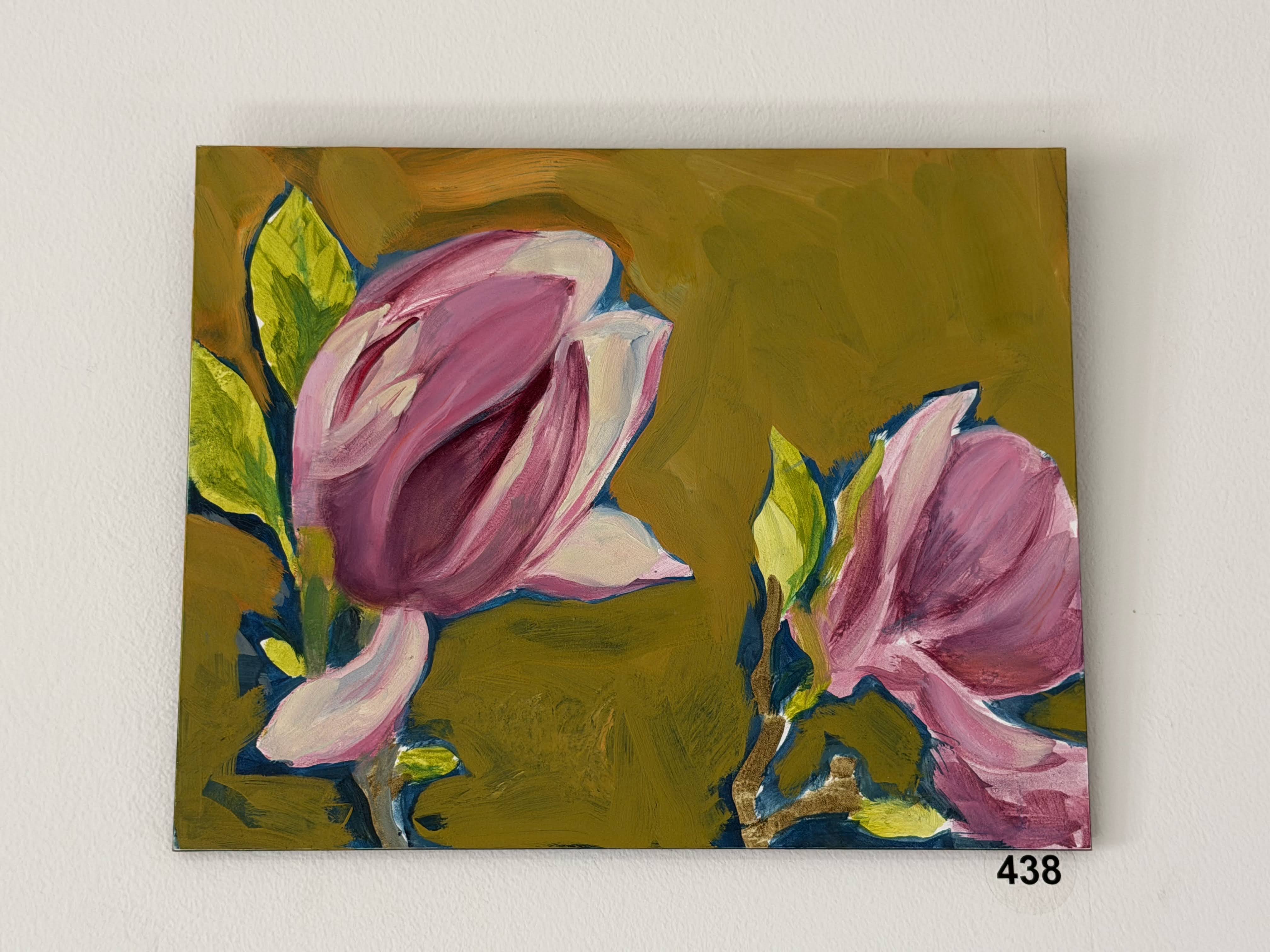 two magnolias two magnolias and chartreuse background