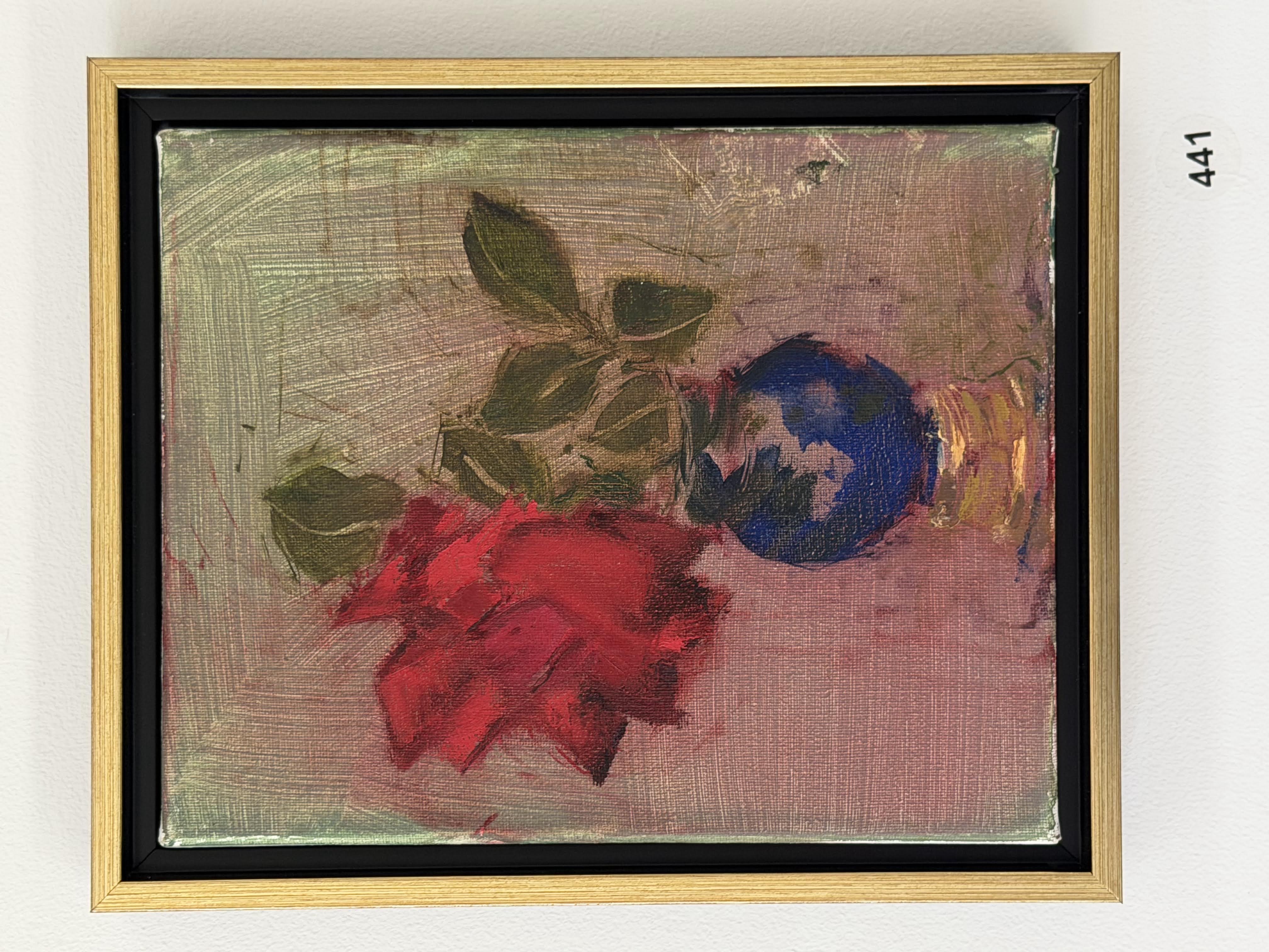 red rose blue vase gold