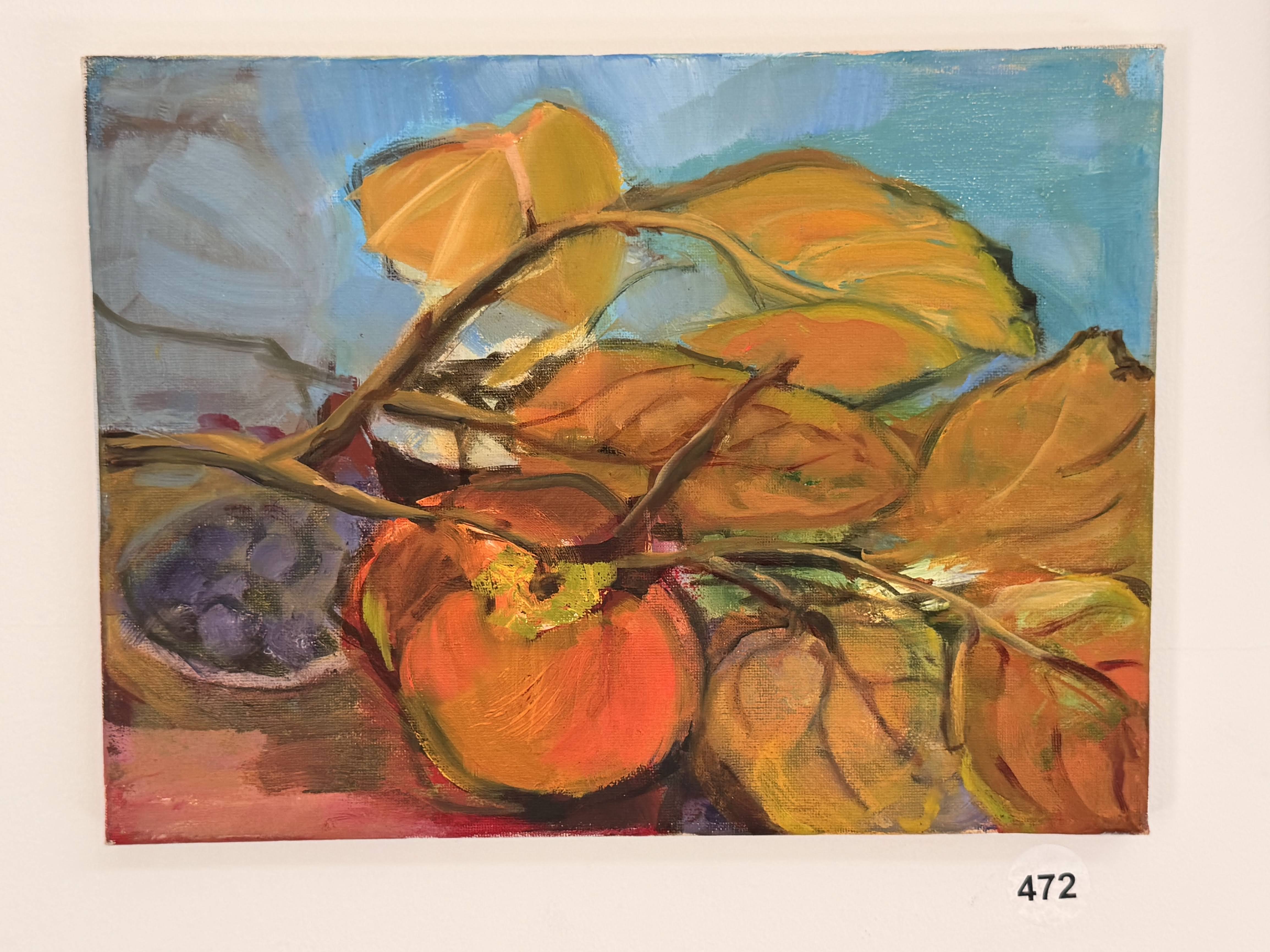 loose persimmon over blueberries