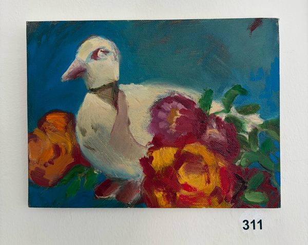 concrete duck with flowers