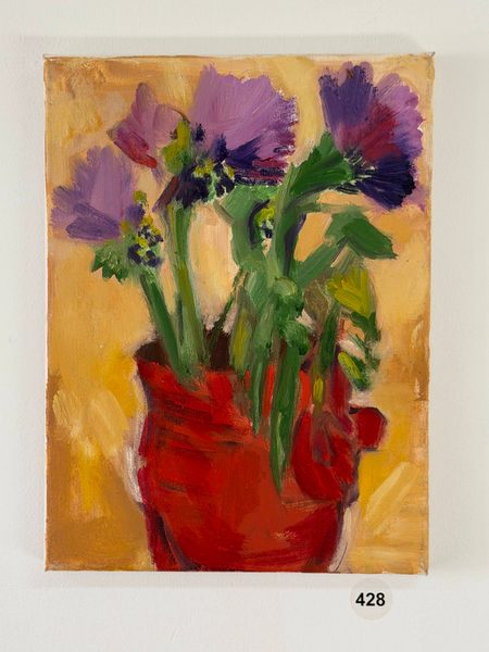 purple thistles red vase
