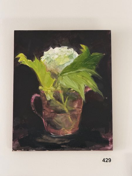 white hydrangea pink vase