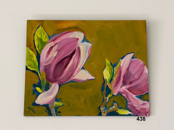two magnolias two magnolias and chartreuse background