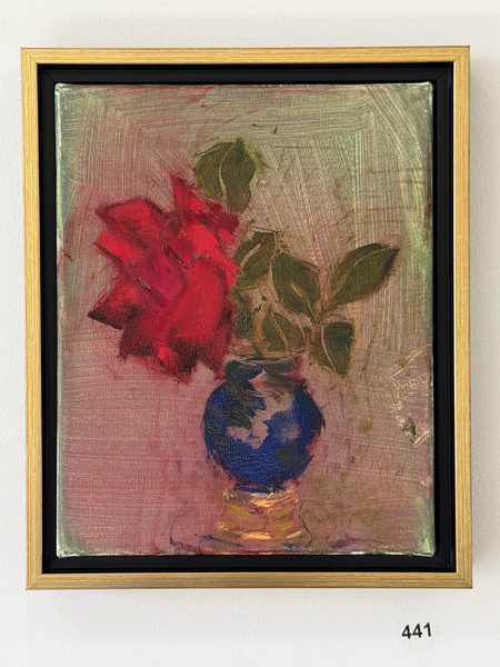 red rose blue vase gold